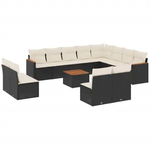vidaXL Salon de jardin avec coussins 13 pcs noir résine tressée pas cher