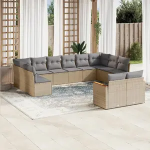 vidaXL Salon de jardin avec coussins 12 pcs beige résine tressée pas cher