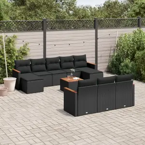 vidaXL Salon de jardin 11 pcs avec coussins noir résine tressée pas cher