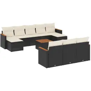 vidaXL Salon de jardin 11 pcs avec coussins noir résine tressée pas cher