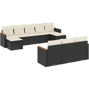 vidaXL Salon de jardin 10 pcs avec coussins noir résine tressée pas cher