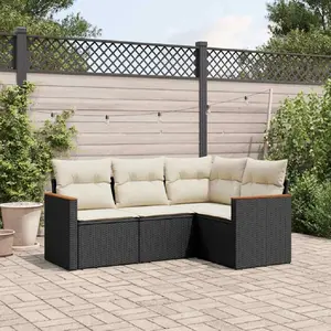 vidaXL Salon de jardin 4 pcs avec coussins noir résine tressée pas cher
