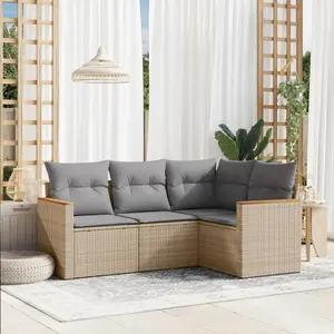 vidaXL Salon de jardin avec coussins 4 pcs beige résine tressée pas cher