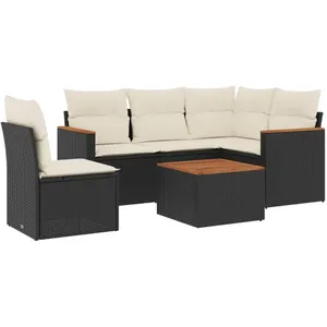 vidaXL Salon de jardin 6 pcs avec coussins noir résine tressée pas cher