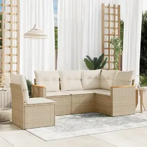 vidaXL Salon de jardin avec coussins 5 pcs beige résine tressée pas cher