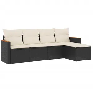 vidaXL Salon de jardin 5 pcs avec coussins noir résine tressée pas cher