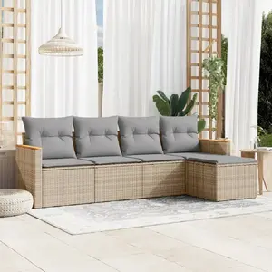 vidaXL Salon de jardin avec coussins 5 pcs beige résine tressée pas cher
