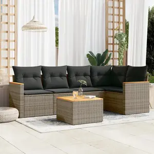 vidaXL Salon de jardin 6 pcs avec coussins gris résine tressée pas cher
