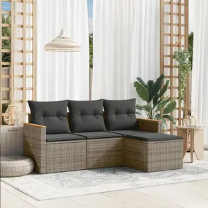 vidaXL Salon de jardin 4 pcs avec coussins gris résine tressée pas cher