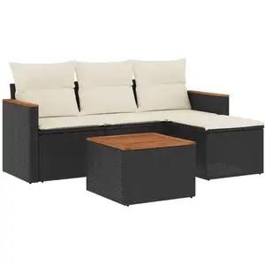 vidaXL Salon de jardin 5 pcs avec coussins noir résine tressée pas cher