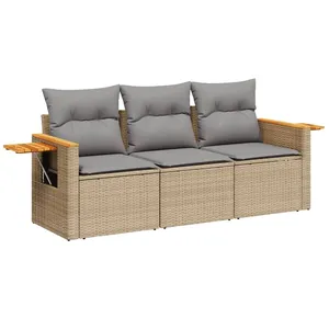 vidaXL Salon de jardin avec coussins 3 pcs beige résine tressée pas cher