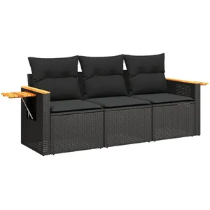 vidaXL Salon de jardin 3 pcs avec coussins noir résine tressée pas cher