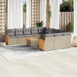 vidaXL Salon de jardin avec coussins 13 pcs beige résine tressée pas cher