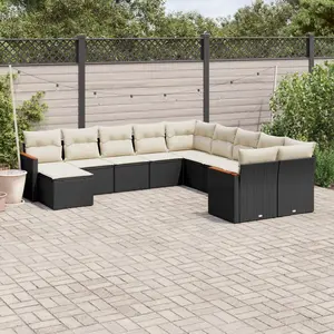 vidaXL Salon de jardin 11 pcs avec coussins noir résine tressée pas cher