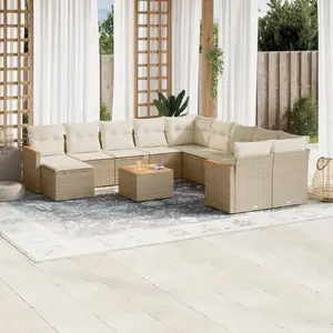 vidaXL Salon de jardin avec coussins 12 pcs beige résine tressée pas cher