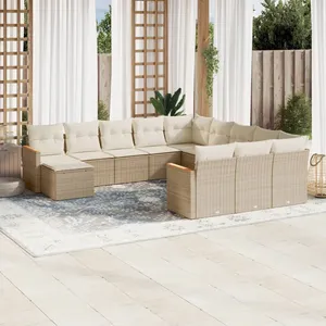 vidaXL Salon de jardin avec coussins 12 pcs beige résine tressée pas cher