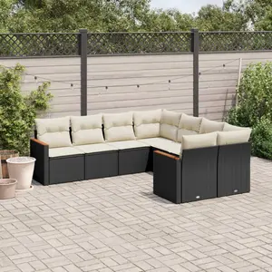 vidaXL Salon de jardin 8 pcs avec coussins noir résine tressée pas cher