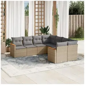 vidaXL Salon de jardin avec coussins 8 pcs beige résine tressée pas cher