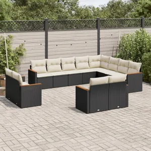 vidaXL Salon de jardin 12 pcs avec coussins noir résine tressée pas cher