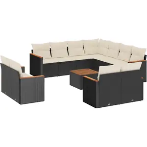vidaXL Salon de jardin 12 pcs avec coussins noir résine tressée pas cher
