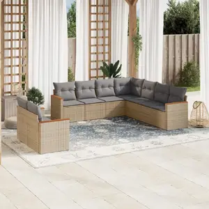 vidaXL Salon de jardin avec coussins 9 pcs beige résine tressée pas cher