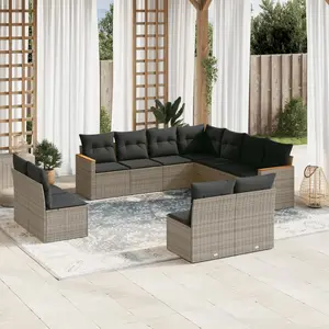 vidaXL Salon de jardin 11 pcs avec coussins gris résine tressée pas cher