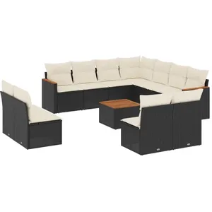 vidaXL Salon de jardin 12 pcs avec coussins noir résine tressée pas cher