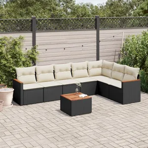 vidaXL Salon de jardin 8 pcs avec coussins noir résine tressée pas cher