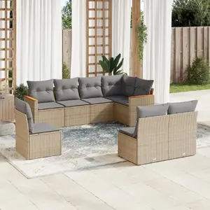 vidaXL Salon de jardin avec coussins 8 pcs beige résine tressée pas cher
