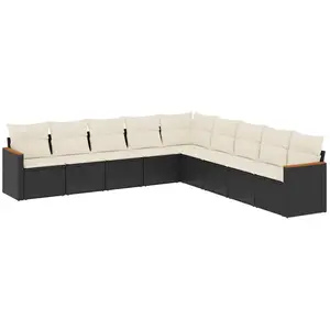 vidaXL Salon de jardin 9 pcs avec coussins noir résine tressée pas cher
