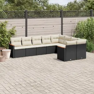 vidaXL Salon de jardin 9 pcs avec coussins noir résine tressée pas cher
