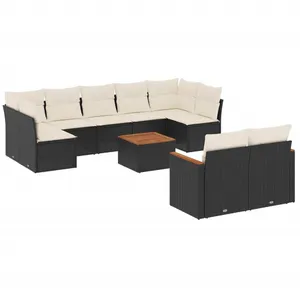 vidaXL Salon de jardin 10 pcs avec coussins noir résine tressée pas cher