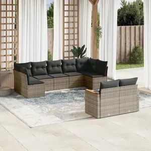 vidaXL Salon de jardin 9 pcs avec coussins gris résine tressée pas cher