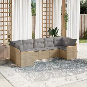 vidaXL Salon de jardin avec coussins 7 pcs beige résine tressée pas cher