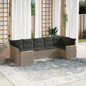 vidaXL Salon de jardin avec coussins 7 pcs gris résine tressée pas cher