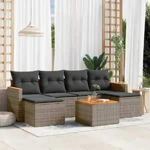 vidaXL Salon de jardin avec coussins 7 pcs gris résine tressée pas cher