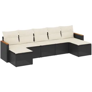 vidaXL Salon de jardin 7 pcs avec coussins noir résine tressée pas cher