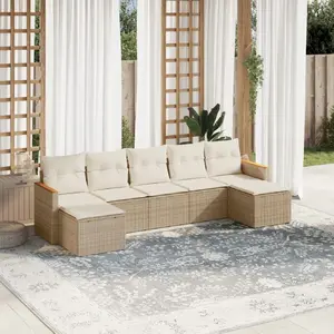 vidaXL Salon de jardin avec coussins 7 pcs beige résine tressée pas cher