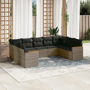vidaXL Salon de jardin 9 pcs avec coussins gris résine tressée pas cher