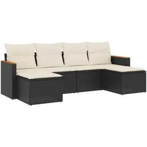 vidaXL Salon de jardin 6 pcs avec coussins noir résine tressée pas cher