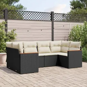 vidaXL Salon de jardin 6 pcs avec coussins noir résine tressée pas cher