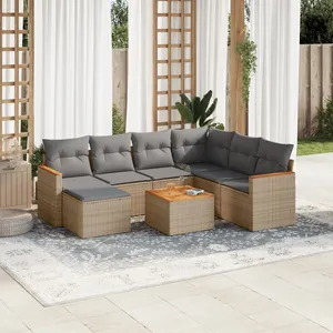 vidaXL Salon de jardin avec coussins 8 pcs beige résine tressée pas cher