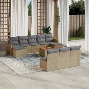 vidaXL Salon de jardin 11 pcs avec coussins beige résine tressée pas cher