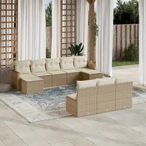 vidaXL Salon de jardin avec coussins 10 pcs beige résine tressée pas cher