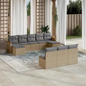 vidaXL Salon de jardin avec coussins 10 pcs beige résine tressée pas cher