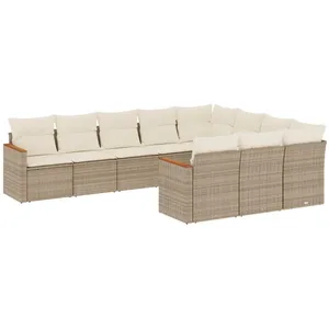 vidaXL Salon de jardin avec coussins 10 pcs beige résine tressée pas cher