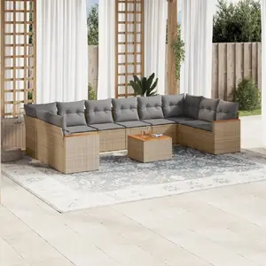 vidaXL Salon de jardin 11 pcs avec coussins beige résine tressée pas cher
