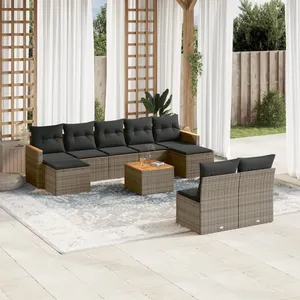vidaXL Salon de jardin avec coussins 10 pcs gris résine tressée pas cher