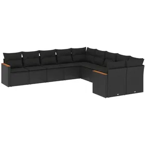 vidaXL Salon de jardin 10 pcs avec coussins noir résine tressée pas cher