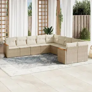 vidaXL Salon de jardin avec coussins 10 pcs beige résine tressée pas cher